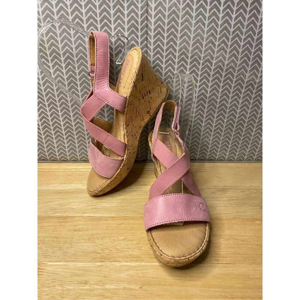 ✅Born Pink leather strappy wedge sandals